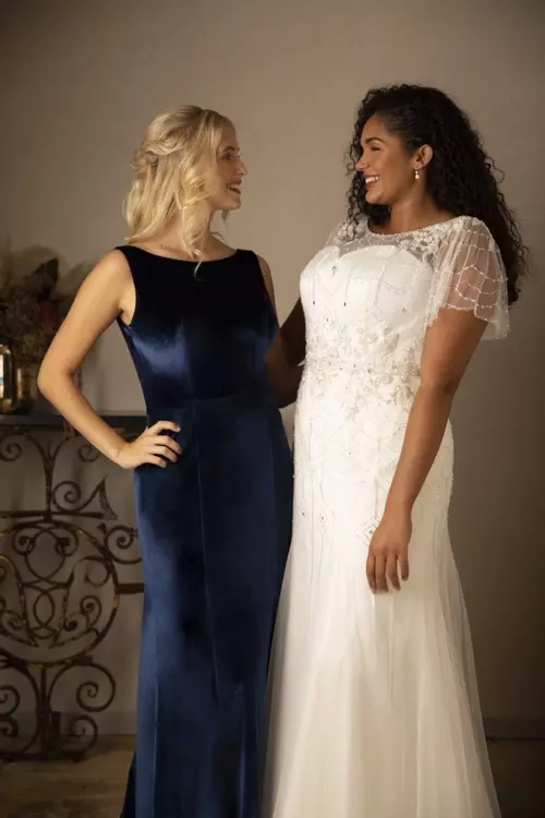 TC W239 Plus Size Wedding Dresses with 20s Beaded Sleeves True Curves